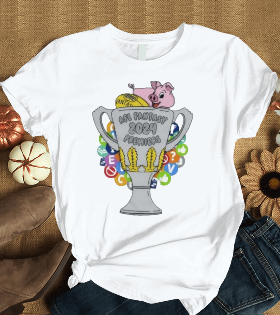 AFL Fantasy Premiers 2024 Trophy Piggy Football Symbols T-Shirt