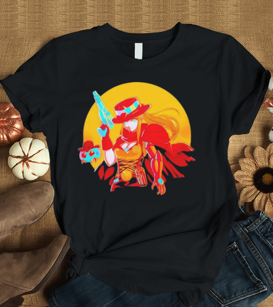 Samus Aran Metroid Marshal with Gun and Hat in Western T-Shirt