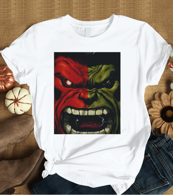 T-Shirt: Red Hulk Green Hulk Split Face T-Shirt Red Hulk Green Hulk Split Face T-Shirt