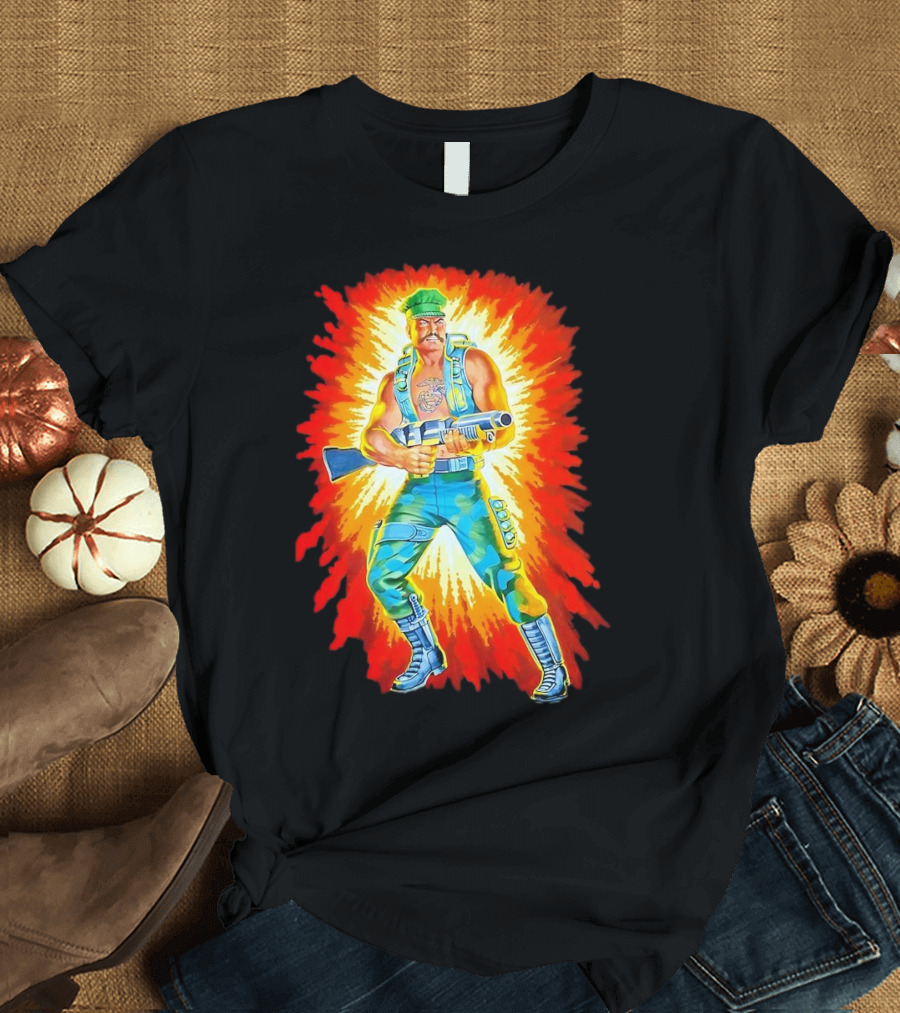 Gung-Ho GI Joe Action Figure Retro Style Burst Background T-Shirt