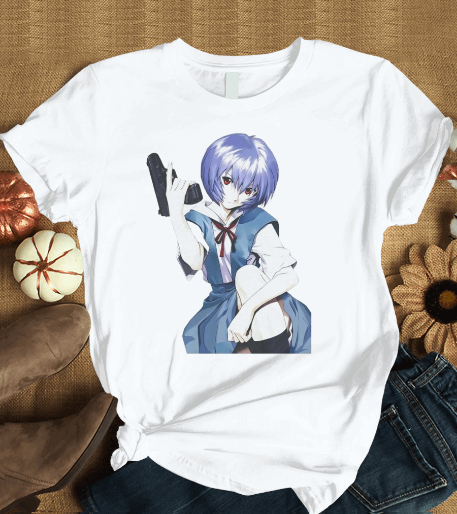 Rei Ayanami Blue Uniform Holding Gun T-Shirt