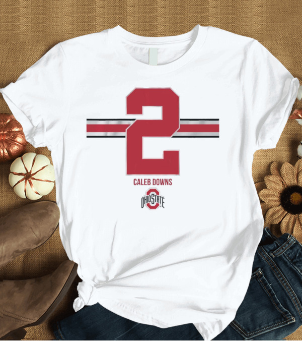 T-Shirt: Caleb Downs Ohio State Buckeyes 2 Stripe Football T-Shirt Caleb Downs Ohio State Buckeyes 2 Stripe Football T-Shirt
