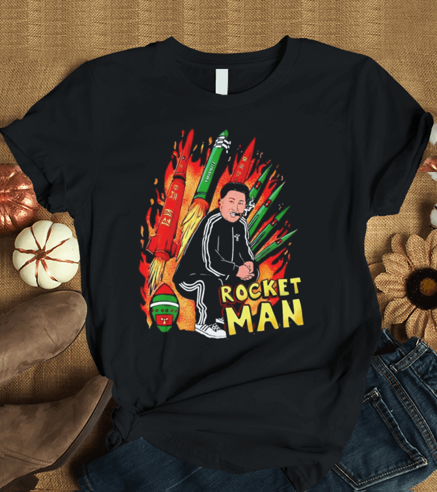 Penkmatters Rocket Man Kim Jong Un Parody with Red and Green Missiles T-Shirt