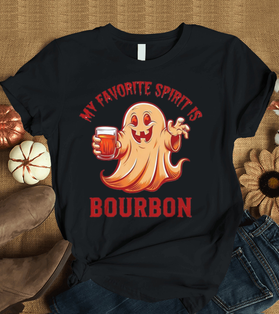 My Favorite Spirit Is Bourbon Ghost Holding Glass Halloween T-Shirt