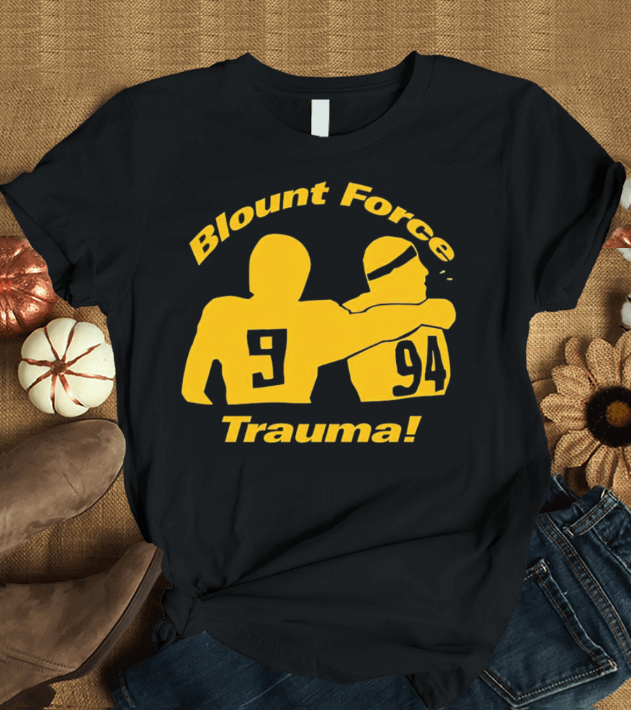 Blount Force Trauma Silhouetted Players 9 and 94 Impact Moment T-Shirt