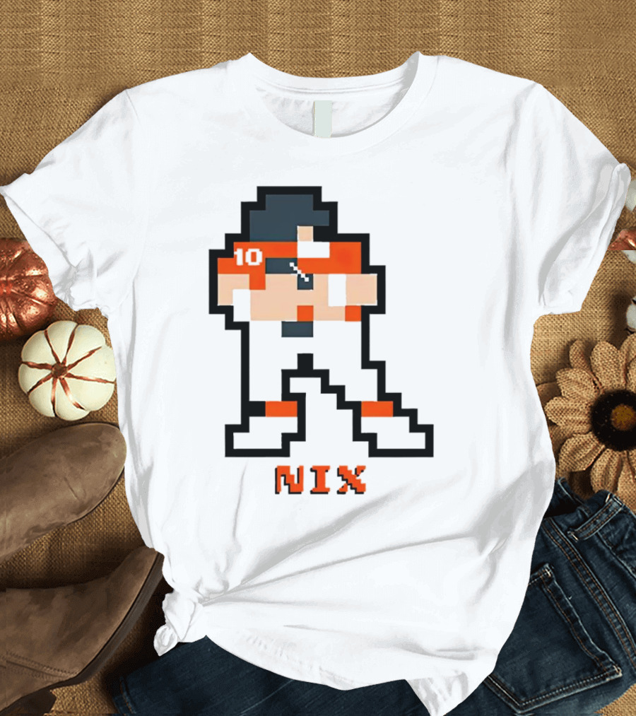 Bo Nix 8-Bit Pixel Art 10 Block Figure T-Shirt