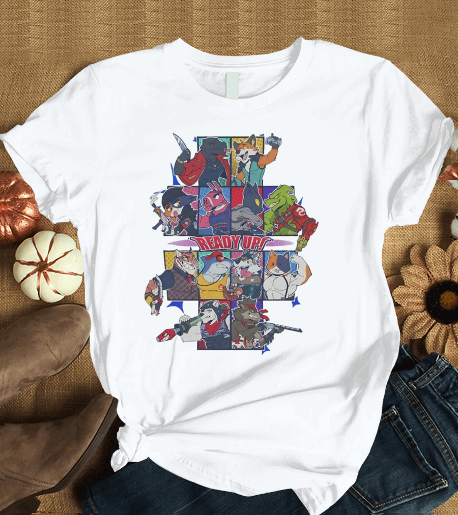 Ready Up Honoring Dragoneer’s Legacy Anthro Characters Grid with Weapons T-Shirt