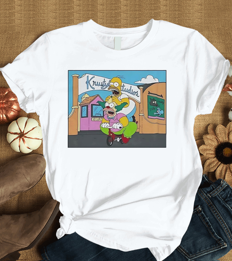 Krustyland Studios with Homer and Krusty the Clown on Bicycle from The Simpsons T-Shirt
