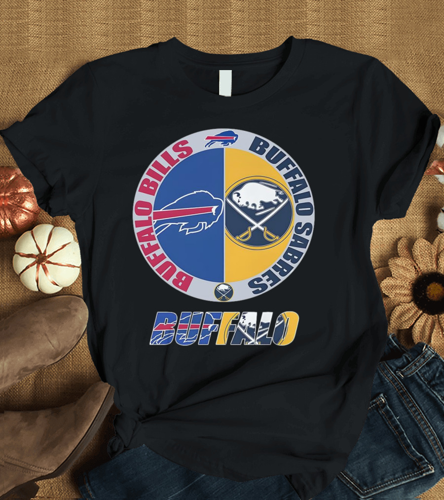 Buffalo Bills Buffalo Sabres Dual Logo Buffalo Text T-Shirt