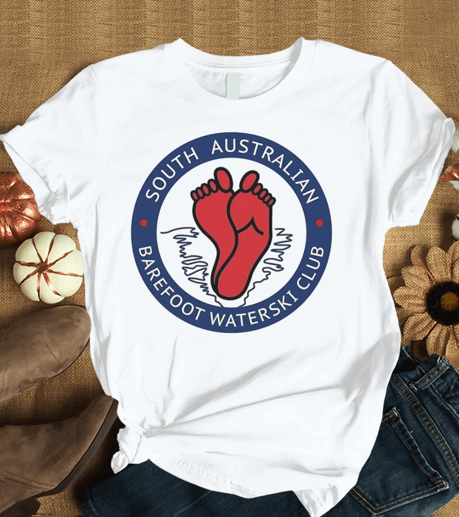 South Australian Barefoot Waterski Club Red Feet Logo Emblem T-Shirt