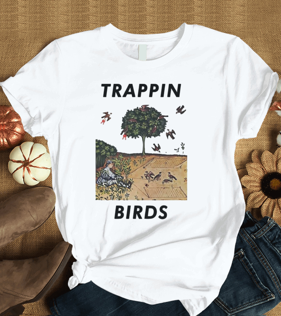 Trappin Birds Retro Medieval Hunting Scene T-Shirt
