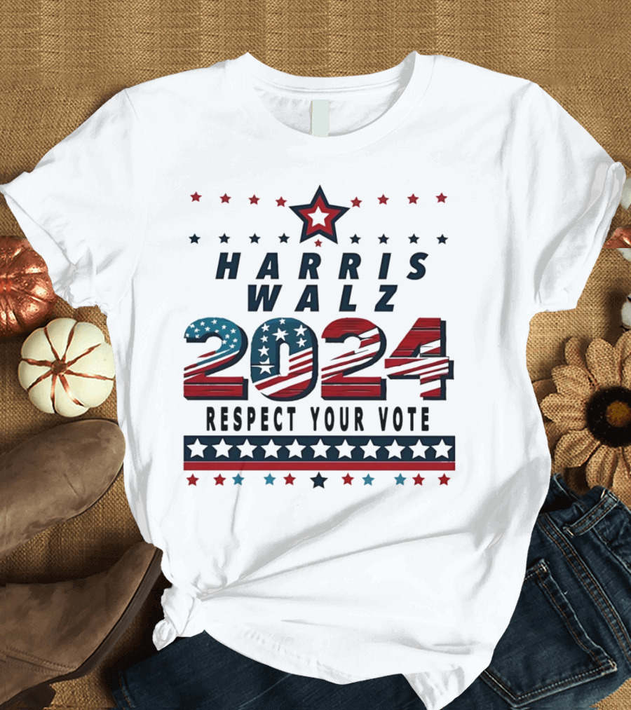 Harris Walz 2024 Respect Your Vote Star and Stripes T-Shirt