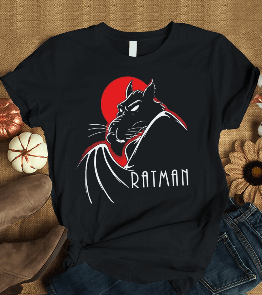 Ratman Splinter Shadow Against Red Moon in Batman T-Shirt