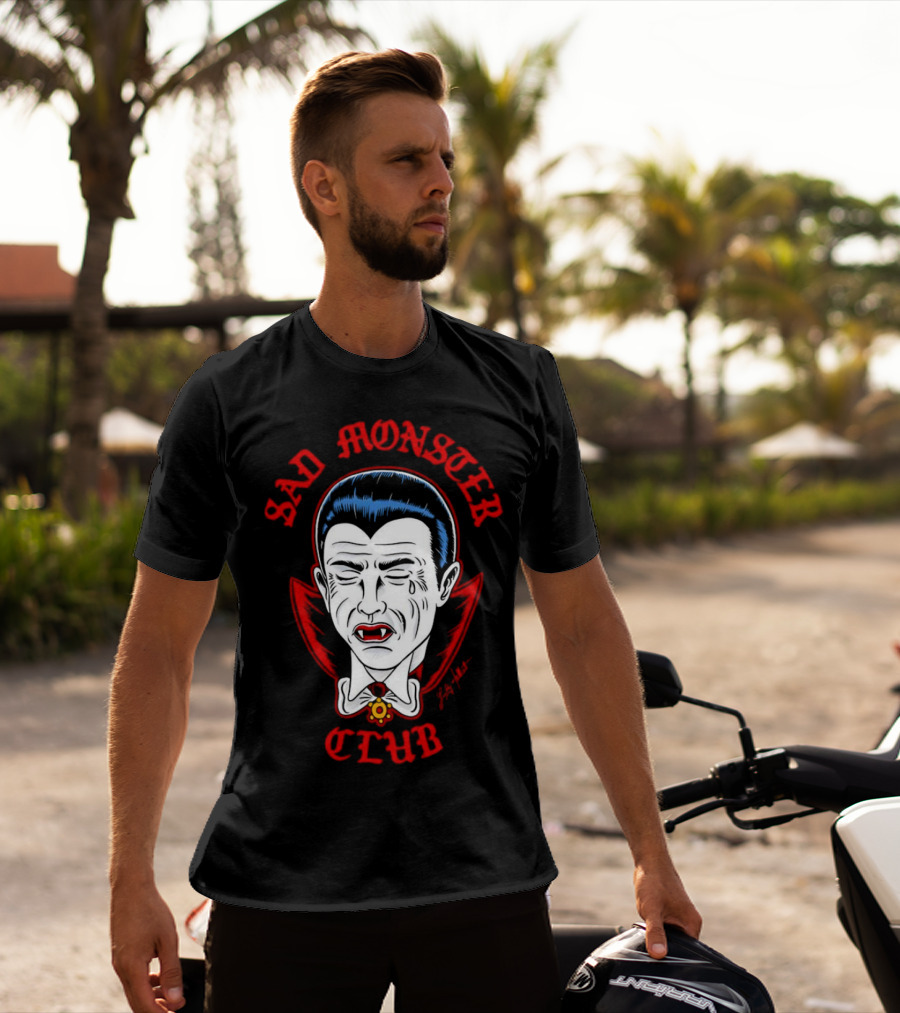 Sad Monster Club Dracula Face Fang Cape Tears T-Shirt