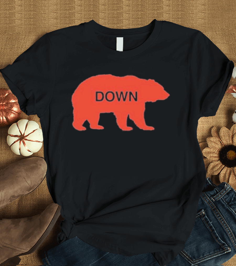 Walking Bear Down Red Bear Silhouette with Text DOWN T-Shirt