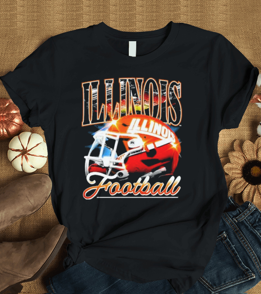 Illinois Fighting Illini Football Helmet Vintage Retro T-Shirt