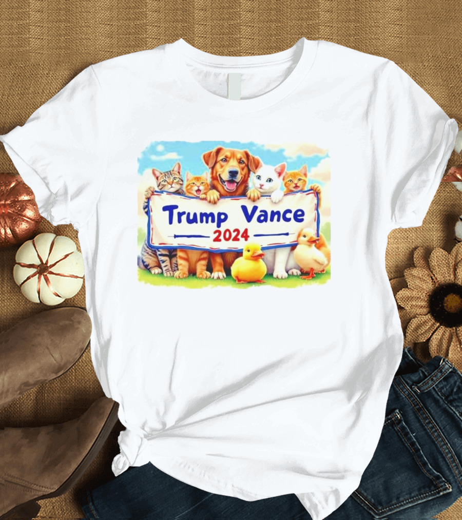 Trump Vance 2024 Dog Cat and Duck Banner with Animal Friends T-Shirt