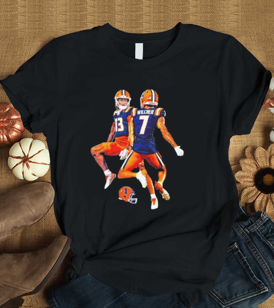Illinois Fighting Illini Pat Bryant Kenari Wilcher Hang Time Football Jump T-Shirt