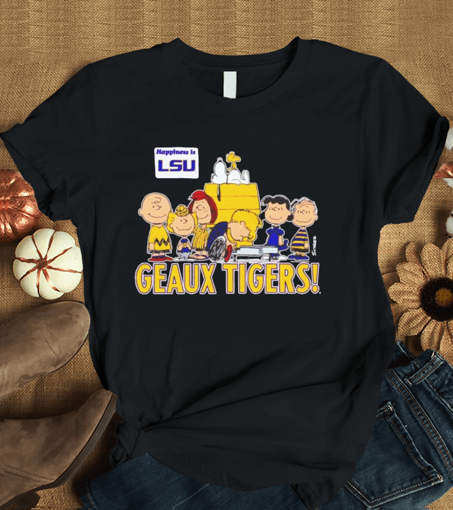 Happiness is LSU Peanuts Characters Geaux Tigers T-Shirt