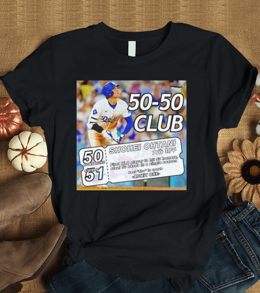 50-50 Club Shohei Ohtani First MLB Player to Hit 50 Homers Steal 50 Bases in Single Season T-Shirt