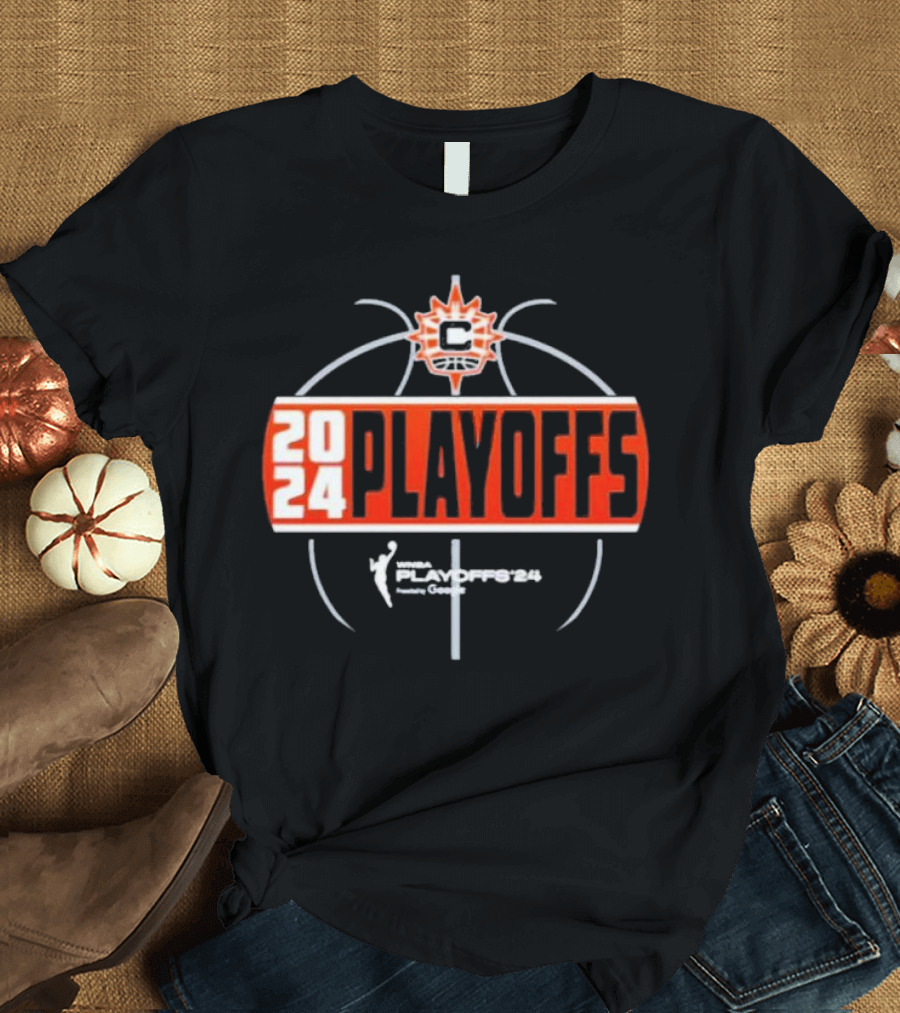 Connecticut Sun WNBA 2024 Playoffs Logo Featuring Basketball T-Shirt