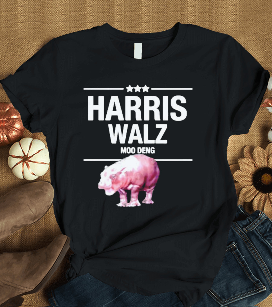 Harris Walz Moo Deng Pink Hippo T-Shirt
