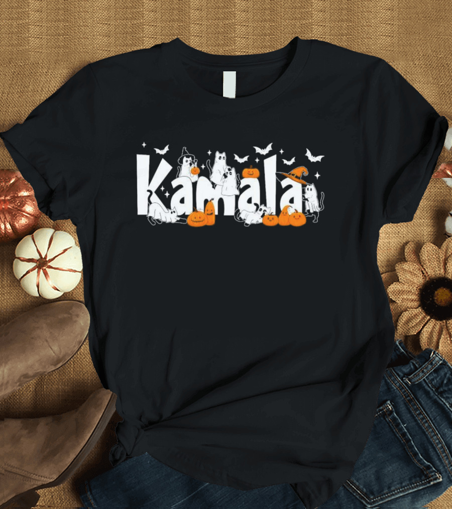 Kamala Halloween Spooky Cats Pumpkins Bats T-Shirt