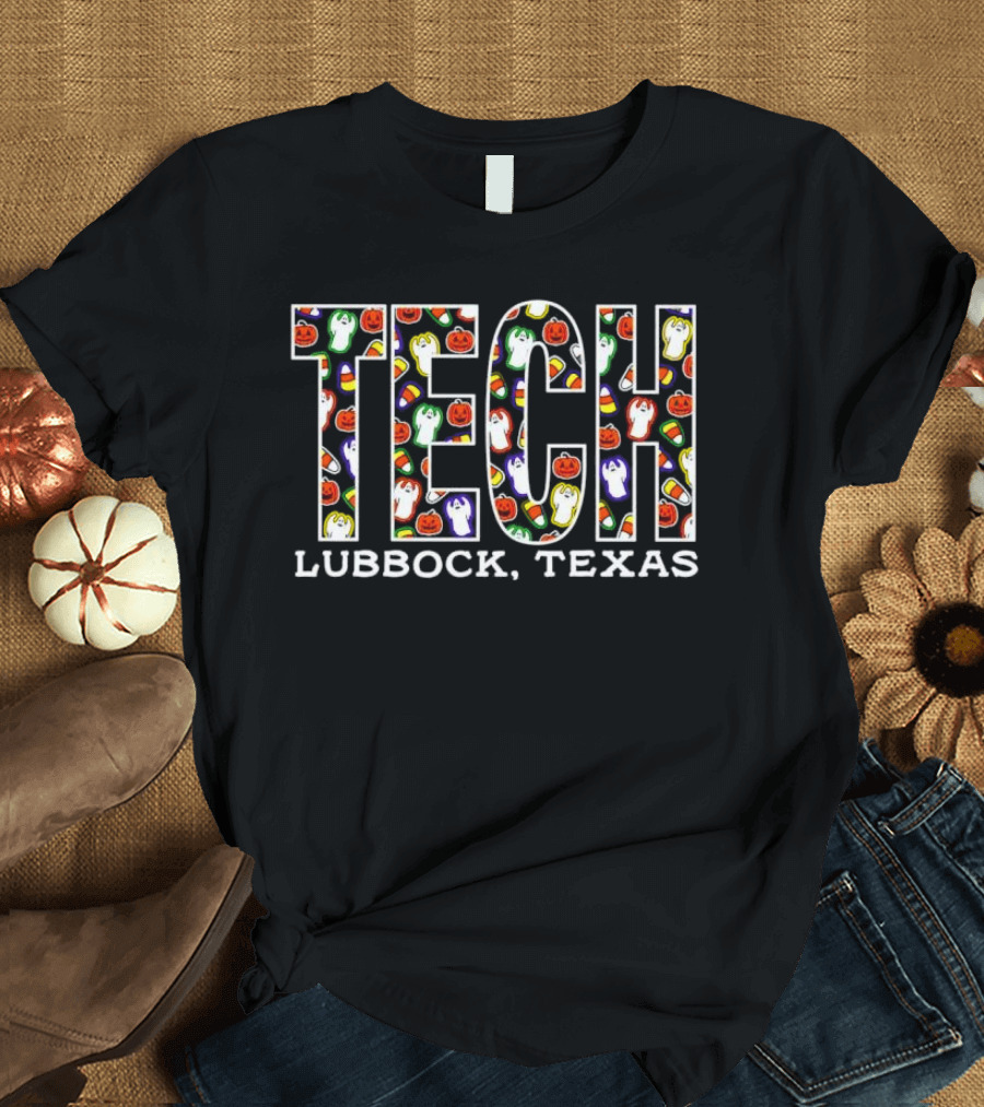 TECH Lubbock Texas Halloween Ghosts Pumpkins Candy Corn T-Shirt