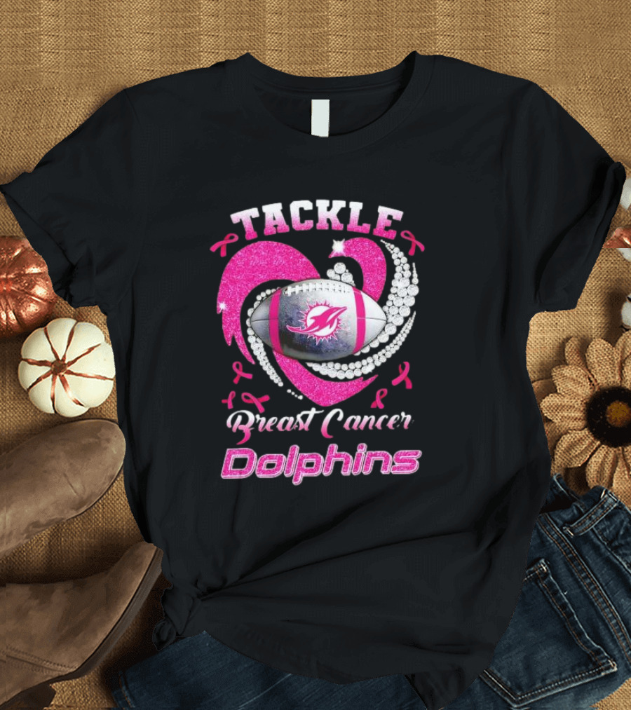 Tackle Breast Cancer Dolphins Football Awareness T-Shirt