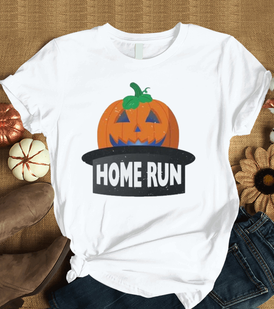 New York Mets Mashing Pumpkins Home Run Halloween Jack-o'-Lantern T-Shirt