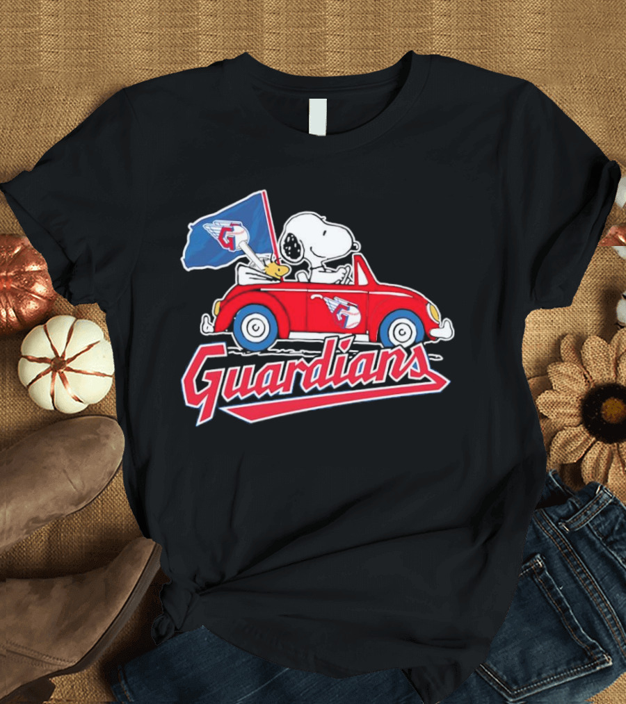 Snoopy and Woodstock Driving Guardians Car Cleveland Guardians T-Shirt