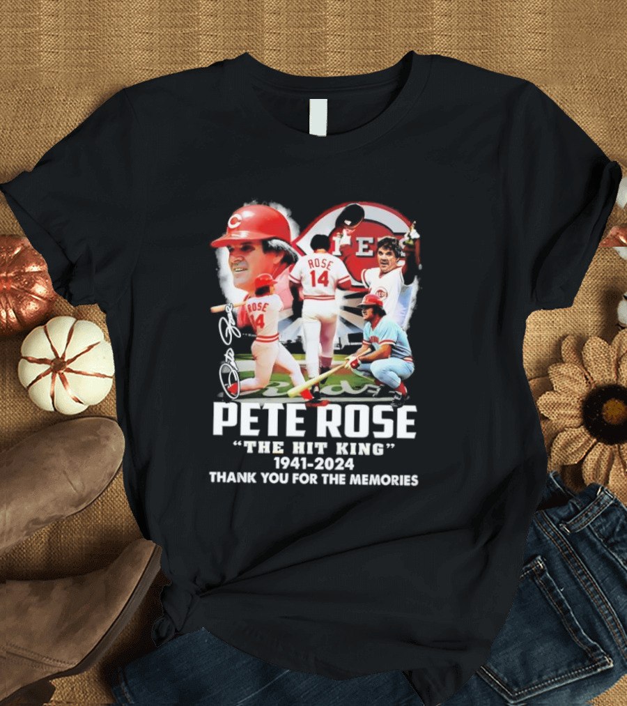Pete Rose The Hit King 1941-2024 Thank You for the Memories Cincinnati Reds Baseball Legends T-Shirt