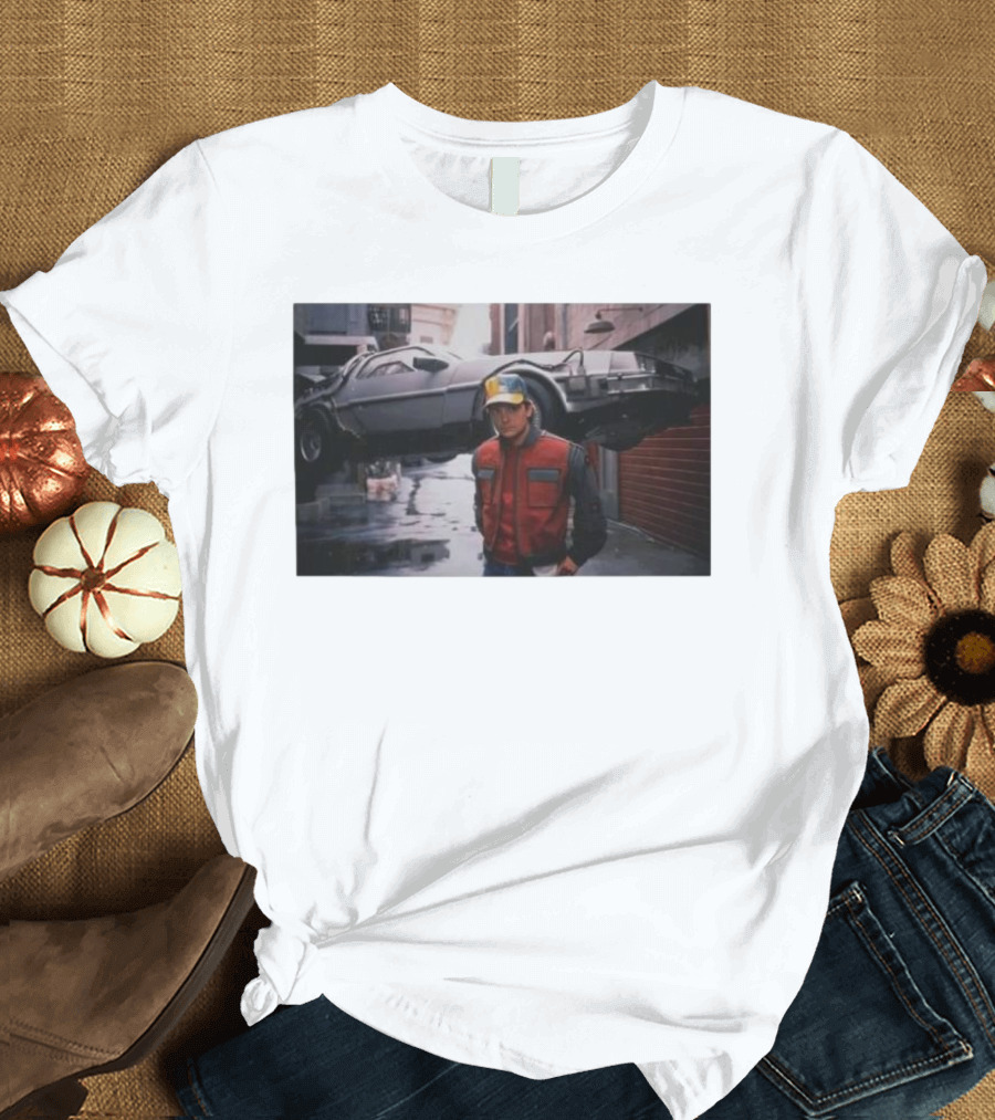 Back to the Future Marty McFly Michael J. Fox DeLorean Iconic Scene T-Shirt