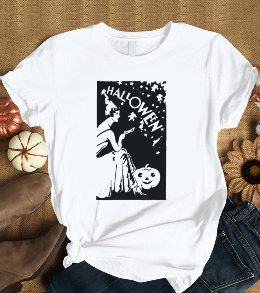 Halloween Witch with Pumpkin and Stars T-Shirt