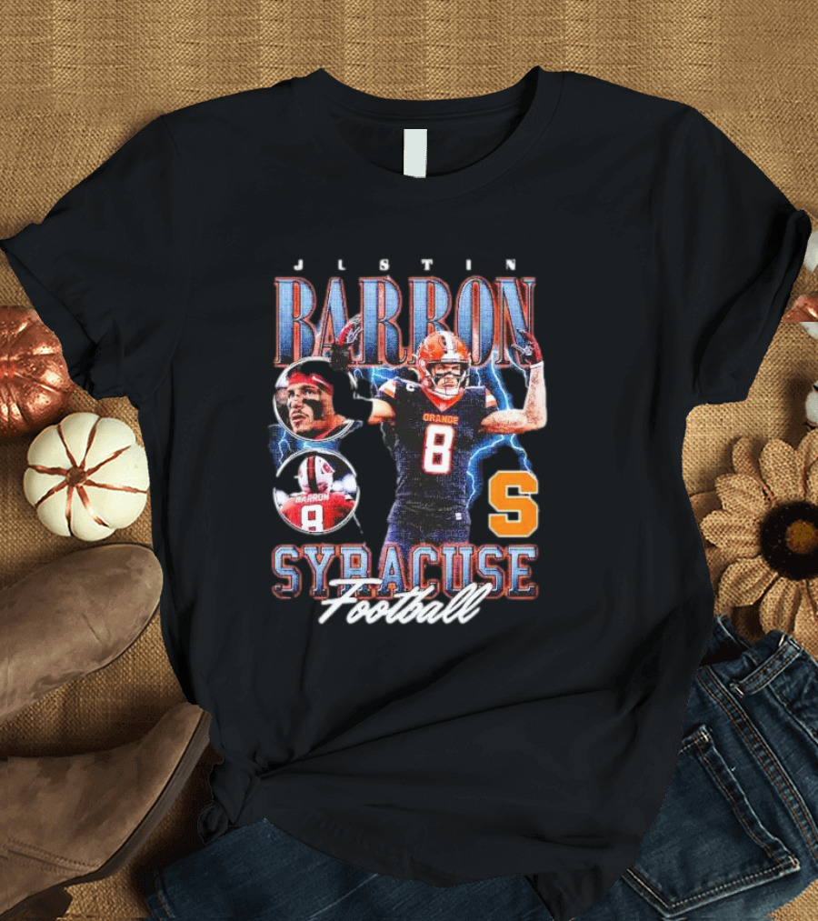 J L S T I N Barron Syracuse Orange Football Number 8 Vintage T-Shirt