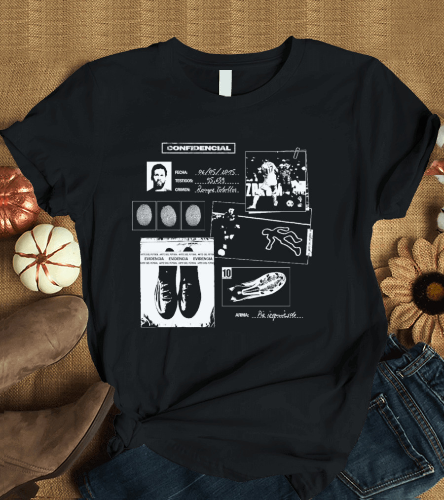 Confidencial Messi Case Files Evidence Report Crime Investigation Football Icon Footprint Fingerprints T-Shirt