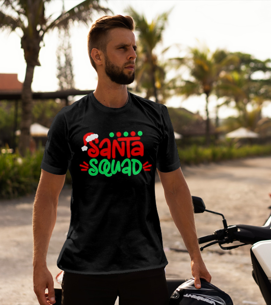 Santa Squad Christmas Red And Green Santa Hat T-Shirt