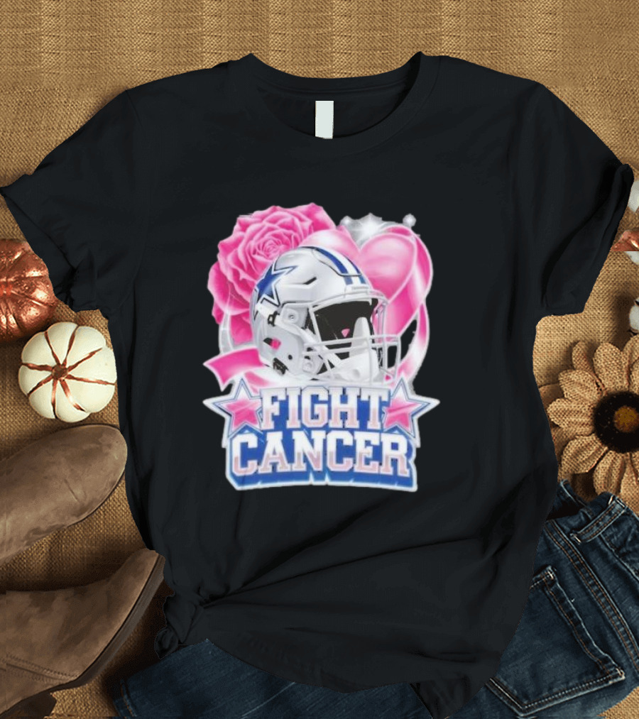 Dallas Cowboys Fight Breast Cancer Awareness Rose Pink Heart Helmet T-Shirt