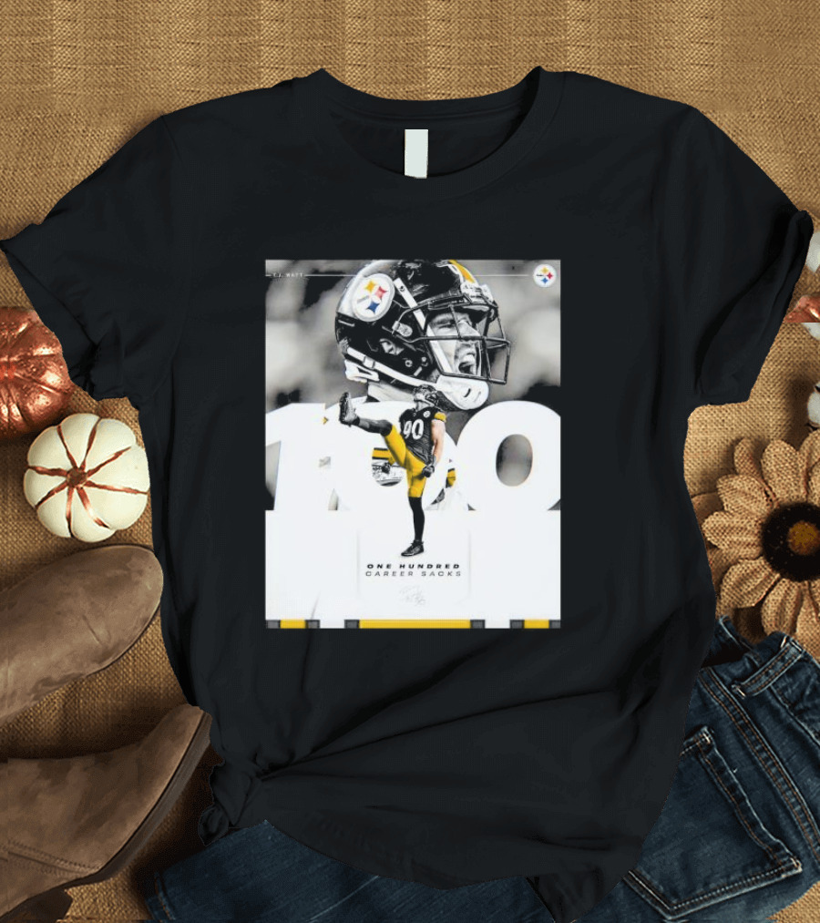 TJ Watt Pittsburgh Steelers 100 Career Sacks Signature T-Shirt