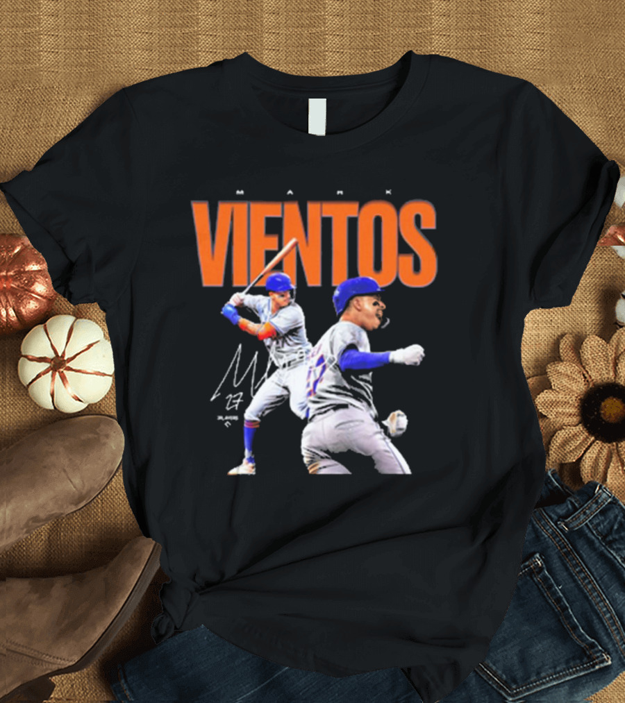 Mark Vientos New York Mets MLB 27 Signature Baseball Action T-Shirt
