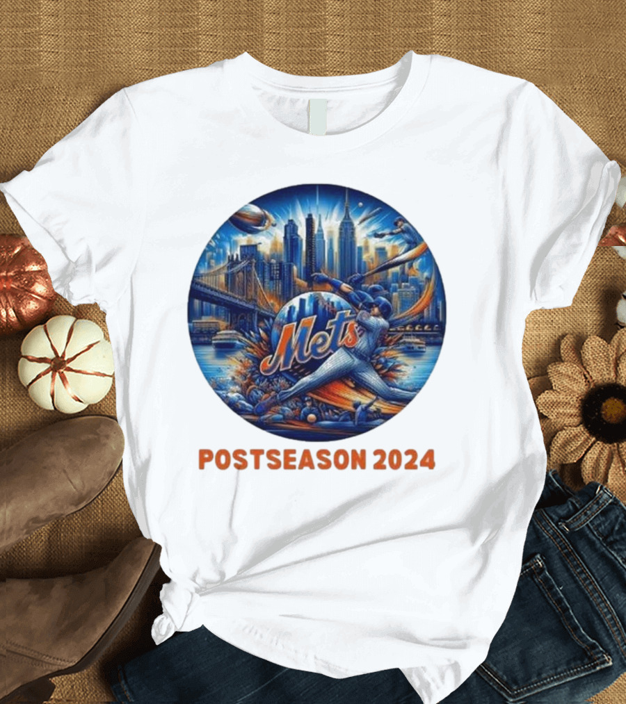 New York Mets Postseason 2024 Baseball Skyline Action T-Shirt
