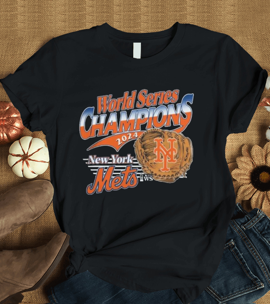 New York Mets World Series Champions 2024 Baseball Glove T-Shirt