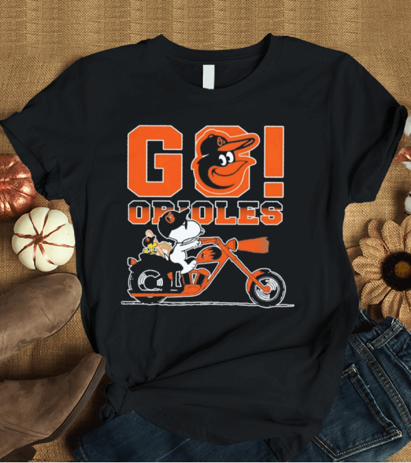 T-Shirt: Baltimore Orioles Snoopy and Woodstock Ride Motorcycle Go Orioles T-Shirt Baltimore Orioles Snoopy and Woodstock Ride Motorcycle Go Orioles T-Shirt