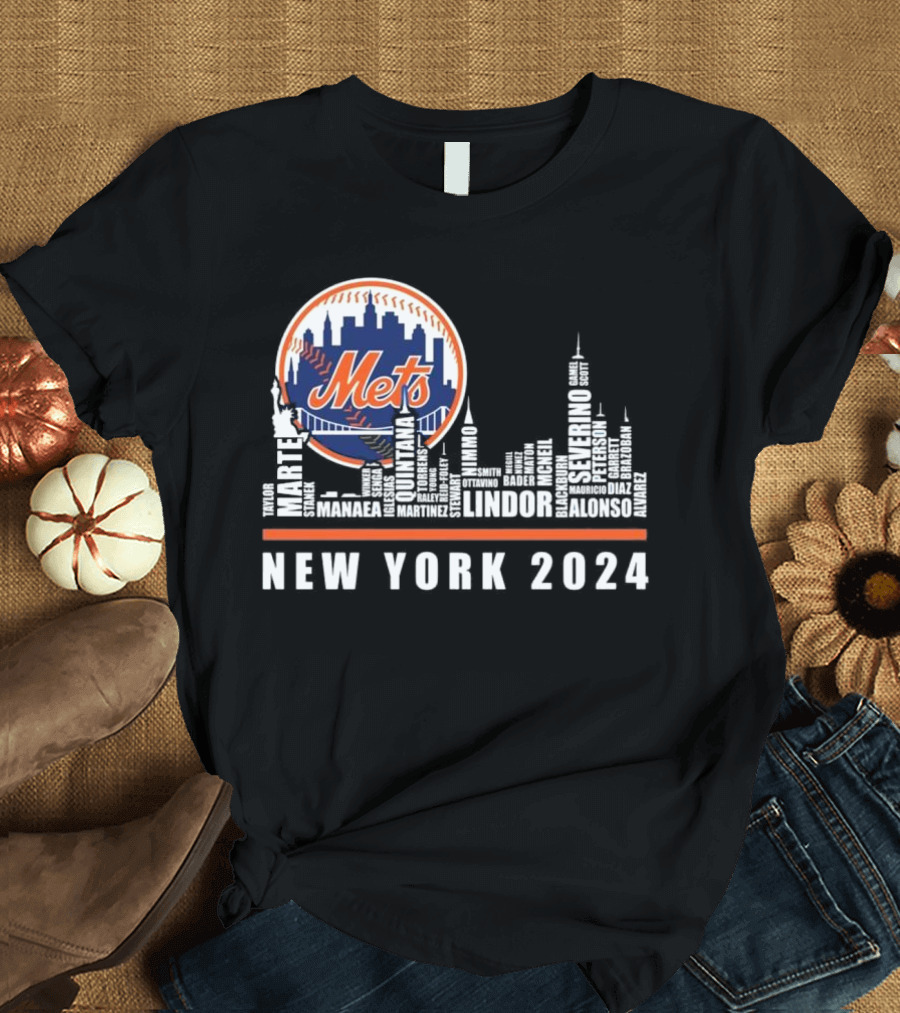 New York Mets Skyline Player Names T-Shirt