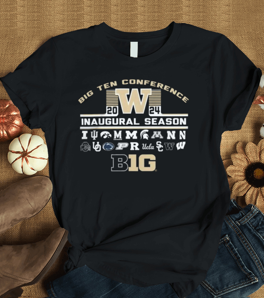 Washington Huskies Big Ten Conference 2024 Inaugural Season Multi Team T-Shirt