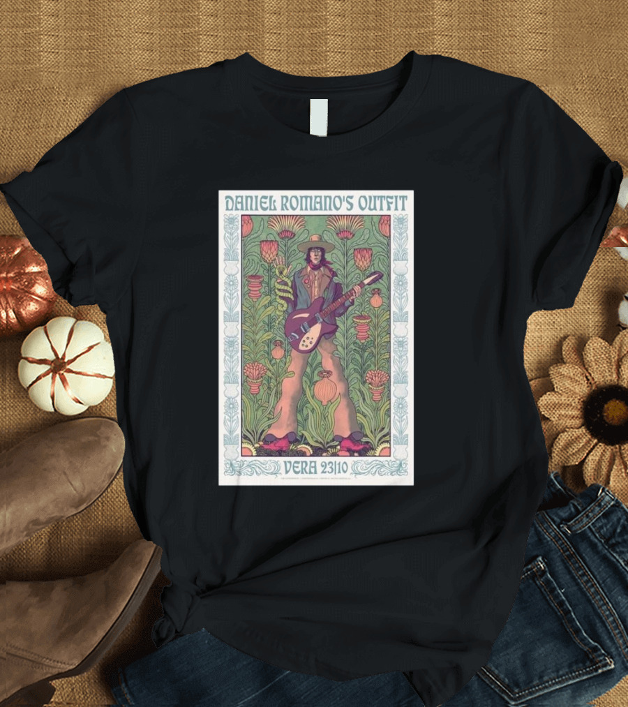 Daniel Romano's Outfit Vera Groningen Netherlands Oct 23 2024 Groovy Psychedelic Floral Art Guitar Player T-Shirt