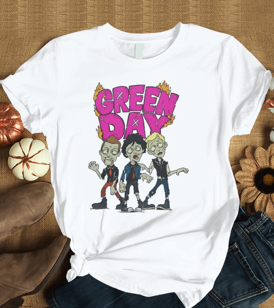Green Day Zombie Band Cartoon Characters T-Shirt