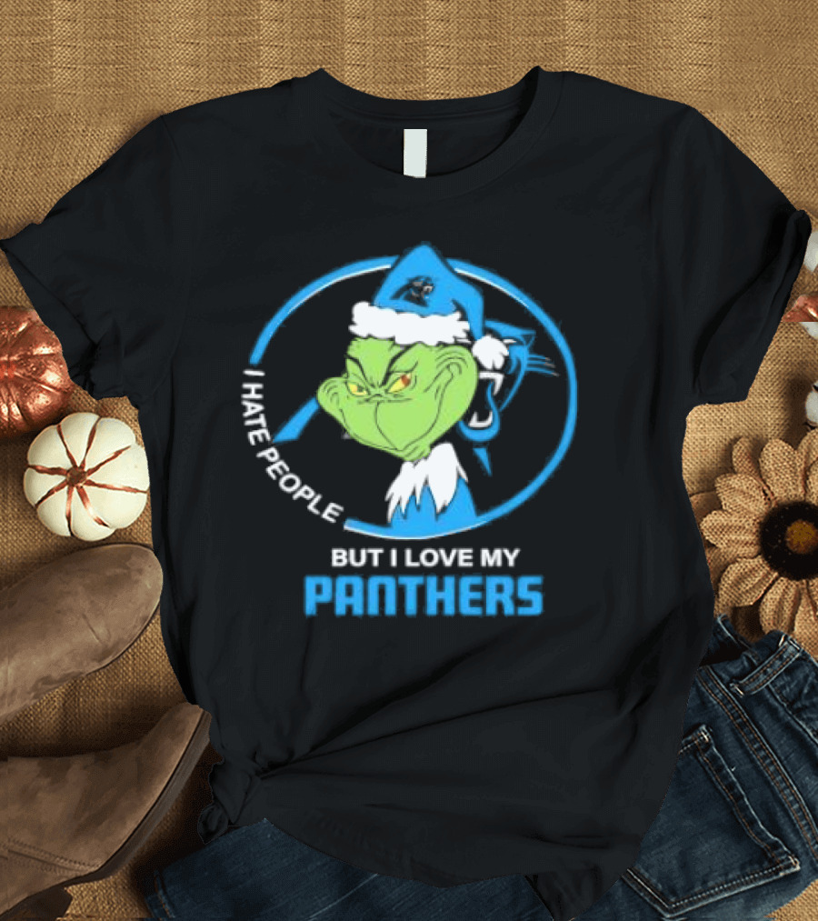 Carolina Panthers Christmas Grinch I Hate People But Love My Panthers T-Shirt