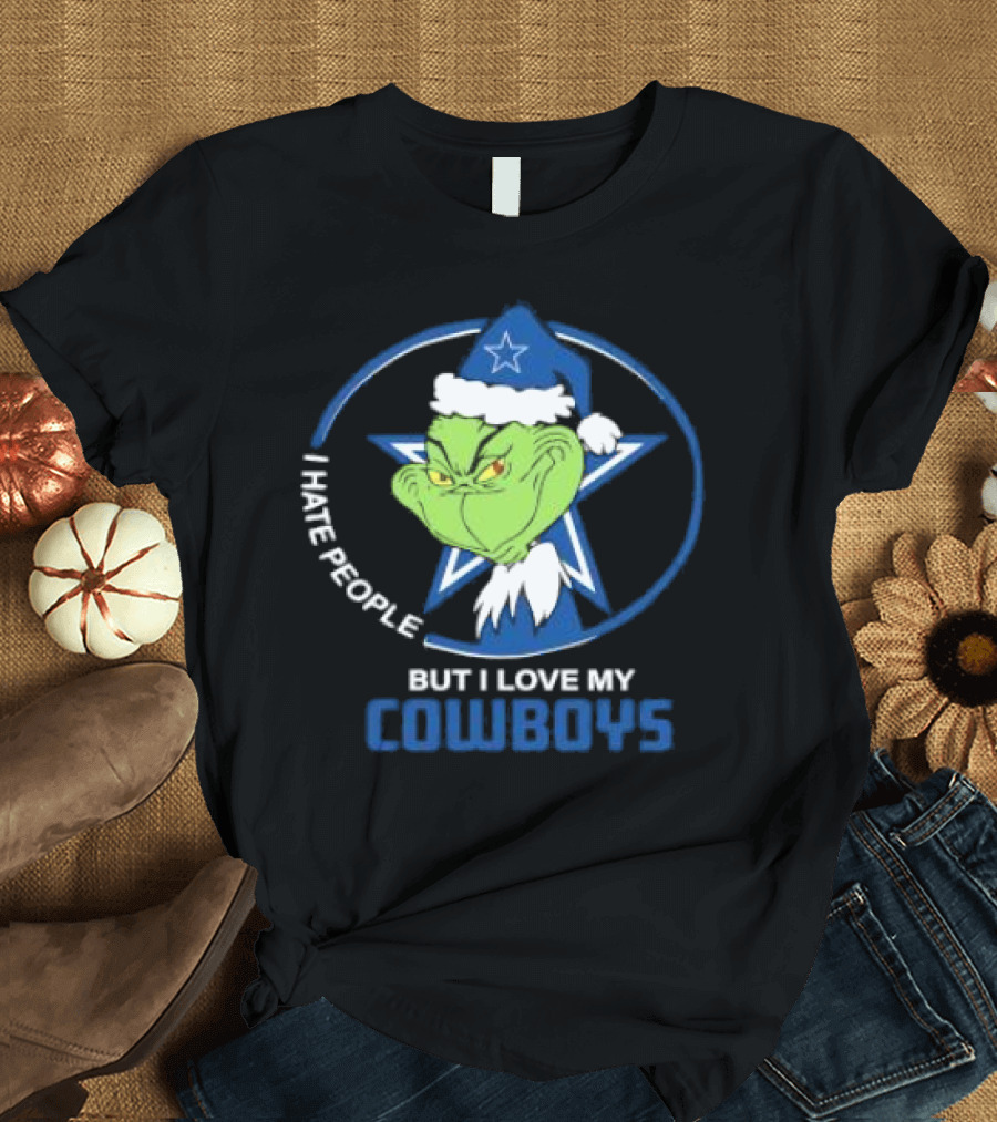 Dallas Cowboys Christmas Grinch I Hate People But I Love My Cowboys T-Shirt