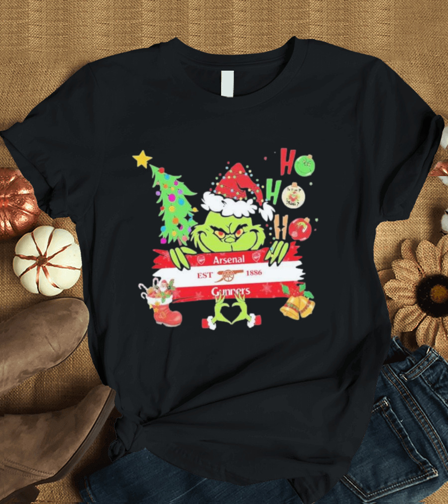 Grinch Ho Ho Ho Arsenal FC EST 1886 Gunners Christmas T-Shirt